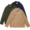 Chemises décontractées pour hommes Vintage Cargo Hommes Automne Américain Rétro Militaire À Manches Longues Chemise À Revers Pur Coton Lavé Mode Haut D'hiver