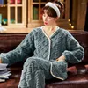 Dames Down 2023 Stijl Pyjama Dames Herfst En Winter Koraal Pluche Gewatteerd Thuis Set Dragen V-hals Effen Kleur