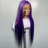 Perruque Lace Frontal Wig 180% naturelle, cheveux lisses, couleur violet foncé, 40 pouces, pre-plucked, Transparent, 360, pour femmes noires