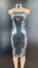 Stage Wear Sparkling Mirror Sequins Decoration Knee-Length Dress Strapless Ladies Nightclub Performance Clothing Theatrical Costume Women