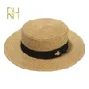 Dames Sun Boater chapeaux plats petite abeille paillettes chapeau de paille rétro or tressé chapeau femme parasol brillant casquette plate RH 220712293S