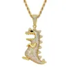 Mathalla Men's Hiphop Animal Dinosaur CZ Pendant Jewelry Iced Out Cubic Zircon Pendant Brass Copper Gold Chain Halsband Joyer312Z