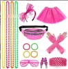 Party Supplies 1980s Prom 80s Necklace Headband Gloves Knee Pads Bracelet Glasses Set Dress Up For Girls Costume Accessories