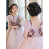 Robes de fille été mignon fleur longue robe de bal robe de princesse col en v paillettes fête bal concours petits enfants communion cérémonie anniversaire