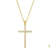 Pendant Necklaces 18K Gold Zircon Cross Pendant Necklace Crystal Diamond Necklaces Women Men Fashion Jewelry Will And Jewelry Necklace Dhczt