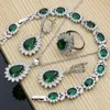 Bruiloft Sieraden Sets Bruiloft Zilver 925 Groene Smaragd Kralen Oorbellen Ringen Ketting Set Vrouwen Party Sieraden Drop 231012