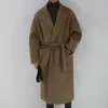 Herren Wollmischungen Herbst Winter langer Wollmantel Männer Englische Wolljacke Einfarbig einfacher Graben Lässig 231011