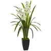 Decorative Flowers Cymbidium Orchid Plastic Artificial Plant White
