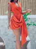 Casual Dresses Fashion Women's Suit Evening Dress Sleeveless Double Breasted Large Hemline Pleated Orange Spring 2023 O377