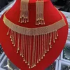 Wedding Jewelry Sets Dubai Gold color Metal Necklace Earrings Set Luxury Tassel Pendant Design Bridal 231012