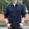 Chemises décontractées pour hommes Vintage Cargo Hommes Automne Américain Rétro Militaire À Manches Longues Chemise À Revers Pur Coton Lavé Mode Haut D'hiver