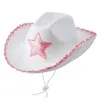 Szerokie brzegi kapelusz kowbojowy cekinowa gwiazda amerykańska biała zachodnia moda pięciopunktowa D3C92395
