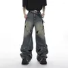 Jeans pour hommes 2023 Pantalons à jambes larges Hommes Streetwear Baggy Pantalon en denim en détresse Mâle Oversize Creux Out Casual Coréen Hip Hop