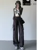 Женские брюки Y2k с парашютом-карго, корейская мода, винтажная высокая талия, большой карман, свободная веревка, длинная осень 2023, широкие брюки