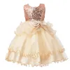 Abiti per ragazza 2023 Primavera Bambini Abito con paillettes Principessa Fiocco Fiore da sposa Compleanno per ragazze 3 4 5 7 9 11 13 anni