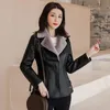 Women's Leather Faux 2023 Winter Jacket Short Sports Coat Fleece Double Face Fur Ladies Slim Suit Top 231011