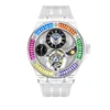 Relógios de pulso Haofa Hollow Tourbillon Relógio Mecânico para Homens Luxo K9 Cristal GMT Moonphase Sapphire Colorido À Prova D 'Água Manual 2101