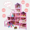 Doll House Accessories Princess Big Villa DIY Dollhouses Kit Pink Castle Assembled Toys Pretend Play Christmas Birthday Gift 231012