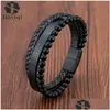 Mode Mutilayer Lederarmband für Männer Charme Edelstahl Magnetverschluss Wrap Armreif Dhgarden Otrjn