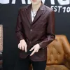 Men's Suits 2023 Autumn Double Buckle Casual PU Leather Suit Youth Handsome Fashion Solid Color Blazer