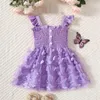 Robes de fille focusnorm 1-6Y enfant en bas âge enfants été robe douce volants manches bouton avant 3D papillon maille Patchwork dentelle robe d'été