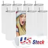 CA US Stocks 20Oz Sublimation Blanks白いタンブラーステンレス鋼断熱車マグカップ