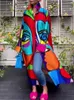 Casual Dresses Yeezzi Kvinnligt Styliskt urval Abstrakt tryckt skjorta klänning 2023 Spring Long Sleeve Loose Vacation Maxi för kvinnor