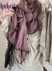 Lenços kukeita harajuku outono retro cor sólida casual longo cachecol feminino y2k fino algodão linho xales chique streetwear
