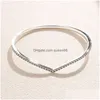 Bangle Cz Diamond Sparkling Wishbone Bangle Bracelet Set Real Sterling Sier Women Wedding Jewelry With Original Box For P Girlfriend G Dh9Po