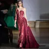 Sıradan Elbiseler Güzel Şarap Kırmızı Dantel Denizkızı Prom Pepeli Bir Omuz Sarma Tren Uzun Kadınlar Etkinlik Parti Elbisesine Gör