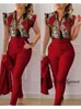 Women's Pants 2023 Summer Leisure Tropical Print Tassel Long Sleeve Top And Set With Belt Two Piece Work Clothes