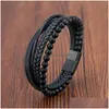 Mode Mutilayer Lederarmband für Männer Charme Edelstahl Magnetverschluss Wrap Armreif Dhgarden Otrjn