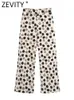 Damesbroeken Zevity Dames Vintage Bloemenprint Recht Vrouwelijk Chic Ritssluiting Achterzak Patch Lange broek Pantalones Mujer P969 231012