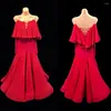 Stage Wear Custom Haut de gamme Rouge Ballroom Dance Competition Robe 2023 Femmes élégantes Party Costumes de Tango Moderne Standrad Waltz Vêtements