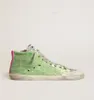 Scarpe alte piccole sporche firmate di lusso sneakers italiane retrò fatte a mano Francy Penstar in paillettes verde chiaro con pelle nera7107394