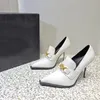 Chaussures habillées de luxe femmes 11.5CM talons hauts à la mode en cuir véritable épissure bout pointu avec boucle décoration chaussure de pompe décontractée pointu toe heels