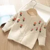 Cardigan tricoté pour filles, veste tricotée, vêtements pour bébés filles, manches longues, tricot pour nourrissons, automne princesse, pull brodé de fleurs, 231012