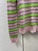 2023 Autumn/Winter New Pink Green Stripe Sweater Embroidery Logo Contrast Round Neck Knit Slim Fit Show Slender Temperament Versatile Top Designer Pullover