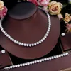 Ensembles de bijoux de mariage CWWZircons luxe clair rond en forme de zircone cubique femmes collier ras du cou boucles d'oreilles et bracelet pour femmes T062 231012