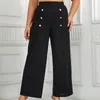 Calças pretas plus size para mulheres botão de cintura alta em linha reta tornozelo comprimento calças elegante moda comute escritório senhora roupas
