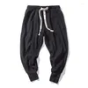 Calças masculinas homens sólido cintura elástica streetwear joggers 2023 baggy drop-virilha calças casuais