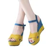 Sandalen Mode Lente en zomer Dames Hoge hakken met sleehak Colorblock Gesp Casual stijl