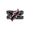 Bagues de cluster Punk Thorn Ruby Bague Unisexe Rétro Métal Noir Personnalité Rouge Cristal Sombre Creux Ouvert Bijoux Femmes Hommes Cadeaux De Fête