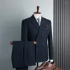 Herrenanzüge, männlich, elegant, blau, schwarz, gestreift, Bankett, Hochzeitskleid, Jacke, Anzug, geschäftlich, formal, Büro, 2-teiliges Set, Blazer und Hose