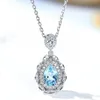 Vintage Aquamarine Blue Crystal Topaz Gemstones Diamond Pendant Halsband för kvinnor Vitt guld silver färg smycken mode gåva278u