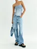 Dames Tanks Zomer Blauw Strapless Halter Off-the-shoulder Off-the-back Kleine split Sexy Denim Korte Top Straatstijl