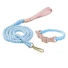 Dog Collars Pet Traction Rope Collar Set Handmade Braided Cotton Leash Leather For Medium Large Walking Training Lead