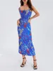 Vestidos casuais feminino elegante vestido de praia longo sem mangas sem costas boho floral alça espaguete