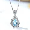 Vintage Aquamarine Blue Crystal Topaz Gemstones Diamond Pendant Halsband för kvinnor Vitt guld silver färg smycken mode gåva278u