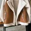 Women's Jackets Winter Loose Splice Contrast Biker Jacket Korean Brown Women Fleece Thicken Coat Vintage Large Size Casual Lapel Female Outwear 231011